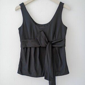 Ann Taylor Black Sleeveless Top Waist Bow Tie Silky Scoop Neck Sleeveless Size 0